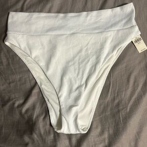 aerie White Textured High Rise Bikini Bottoms